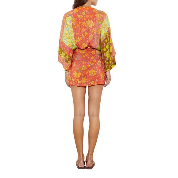 NEW BOTEH alvita silk robe dress in melon patchwork Size S 4-6 - Picture 3 of 4
